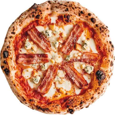 Blue cheese & speck pizza, top view